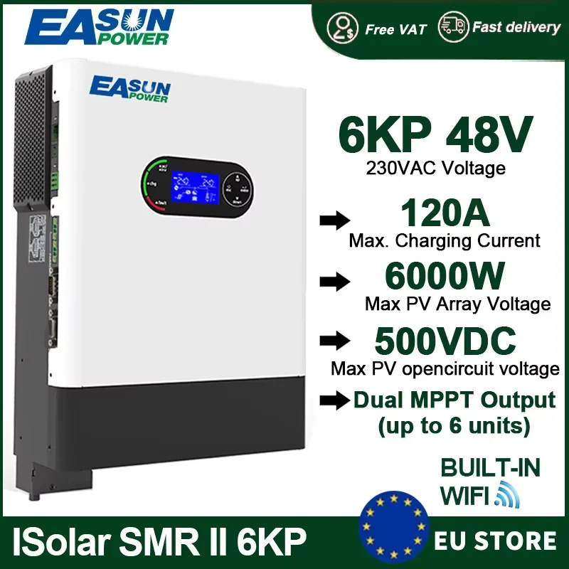 EASUN POWER 6000W 48V 4000W 24V Hybrid Solar Inverter 230V Pure Sine Wave Charger MPPT 120A Battery On/Off Grid Inversor WIFI