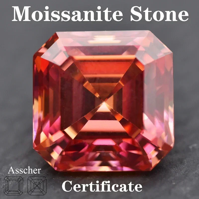 

Moissanite Stone Watermelon Red Color Asscher Cut with GRA Certificate Pass Diamond Tester Top Charms Jewelry Making Materials