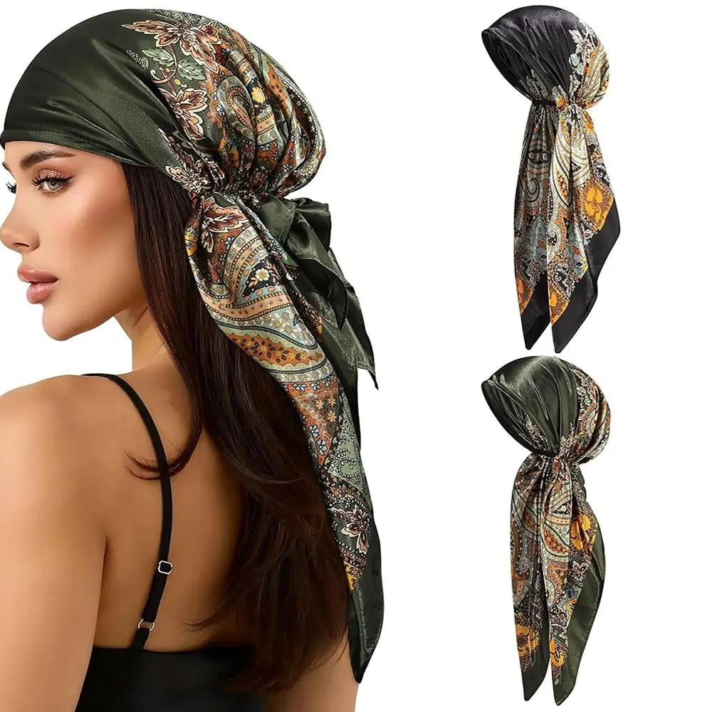 Leopard Print Print Turban Hat Satin Elegant Thin Printed Headband Breathable Windproof Women Head Scarf Summer Accessories