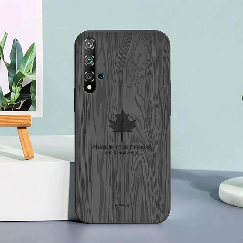 Maple leaf watercolor oil painting For huawei nova 5T Double splicing dragon head wood grain TPU Black Soft Phone Case Princess