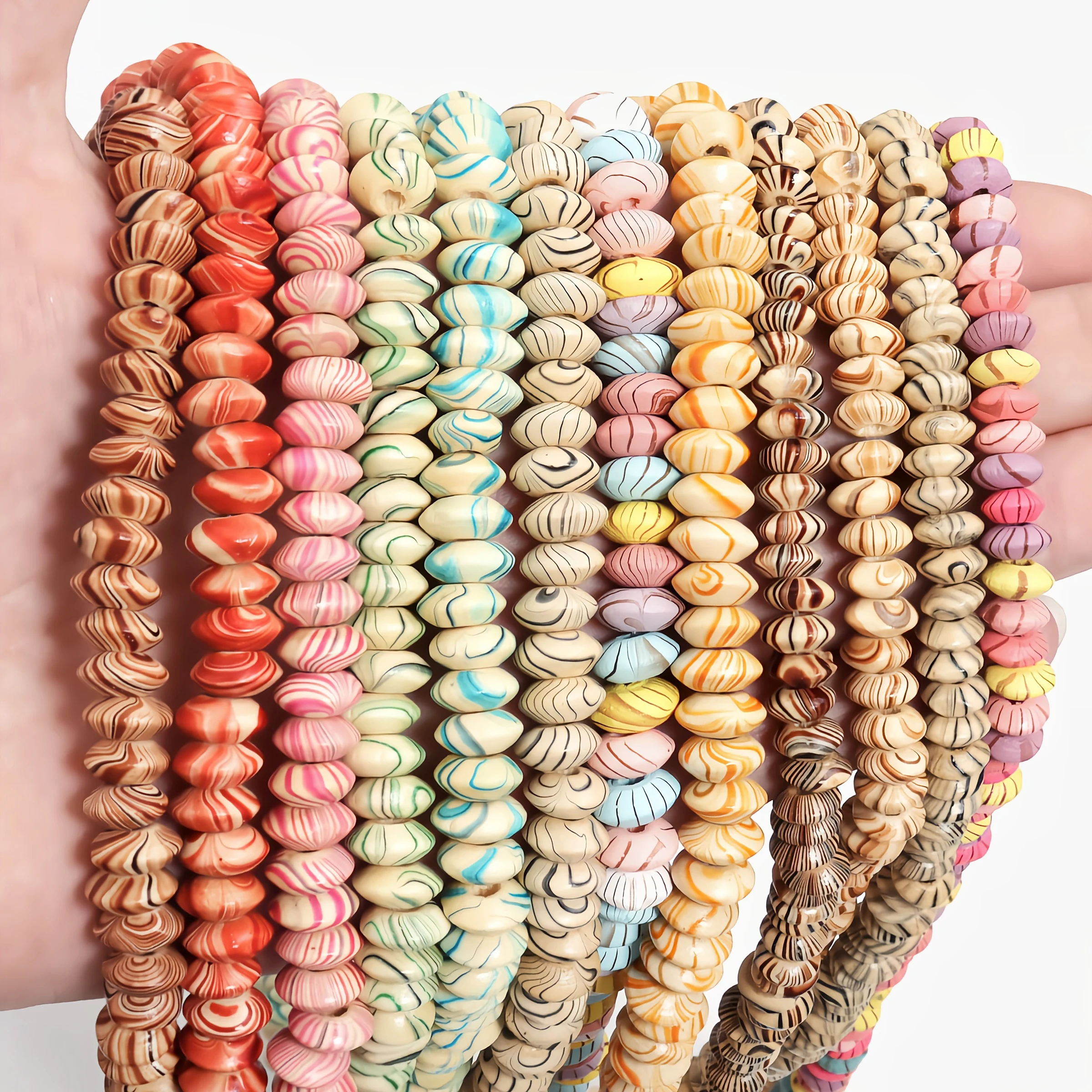 30pcs Retro oblate water corrugated wood beads for DIY bracelet necklace accessories diy accessories