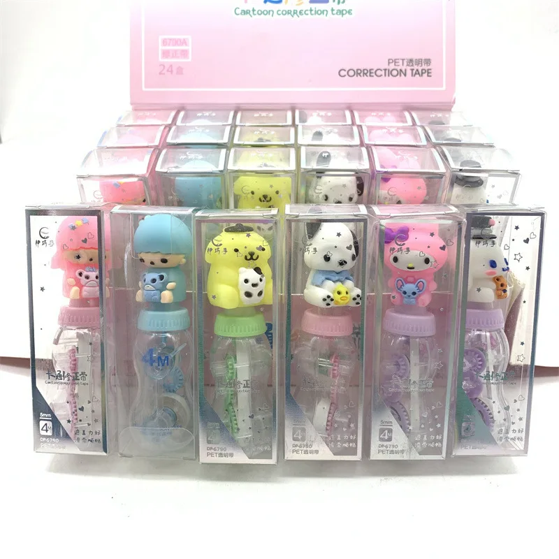 Sanrio 24pcs Correction Belt Kawaii Cinnamoroll Kulomi Bottle Correction Belt Students Learn Stationery Products Gift Wholesale