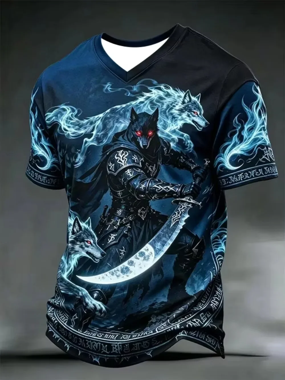 Dark Nordic Mythology Wolf Knight 3DPrint Casual Street Punk Outdoor Fitness Men Plus-sizeV-neck T-shirt Large Size parent-child