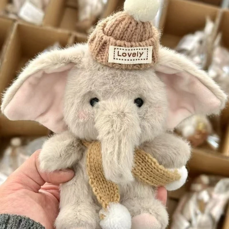 Plush Elephant Keychain Cute Grey Stuffed Doll Pendant Car Bag Hanging Accessory Creative Gift For Friends
