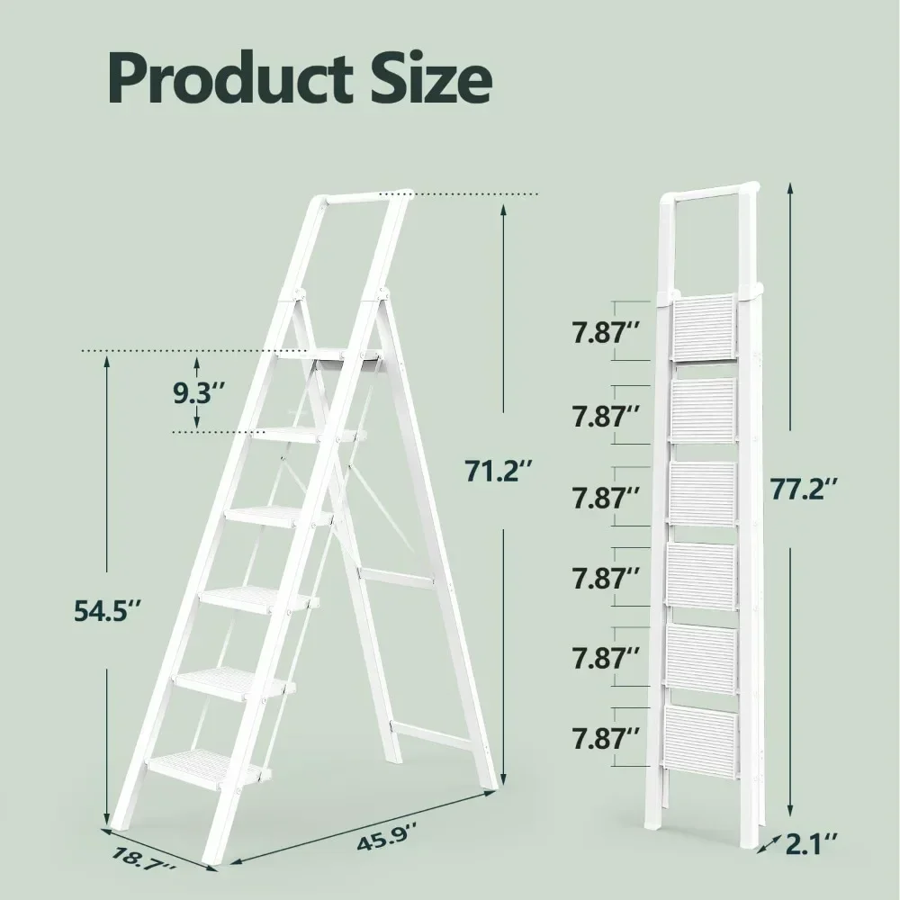 سلم ذو 6 درجات، سلالم خفيفة الوزن قابلة للطي مع دواسات واسعة، سلم نحيف للمساحات الضيقة، سلم طويل للسقف العالي مع