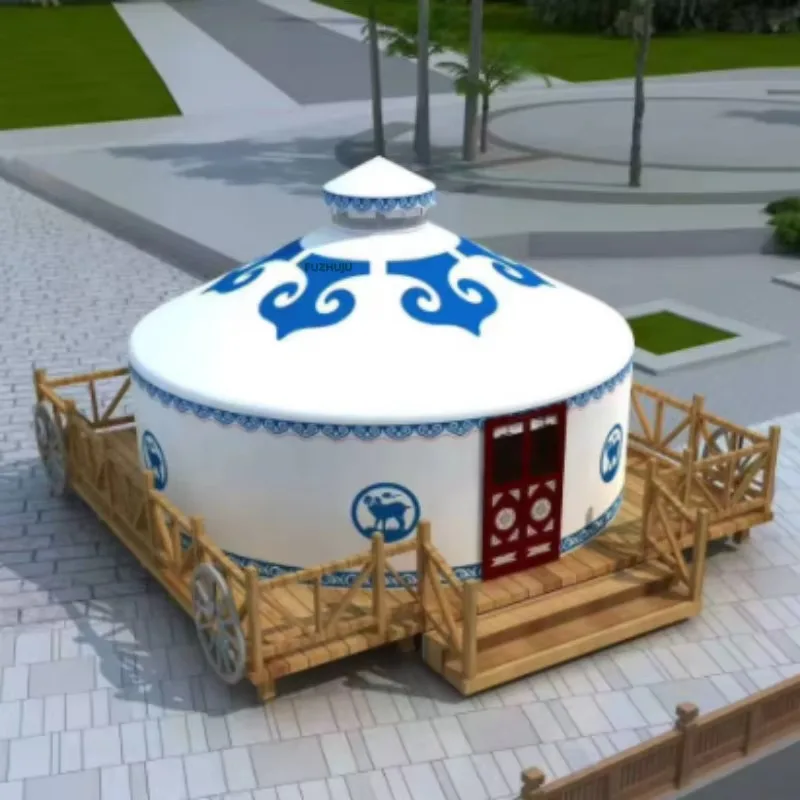YTYIN Large Outdoor Luxury Mongolian Yurt Tent Waterproof Thickened Oxford Canvas Warm Windproof Rainproof PVC Portable Catering