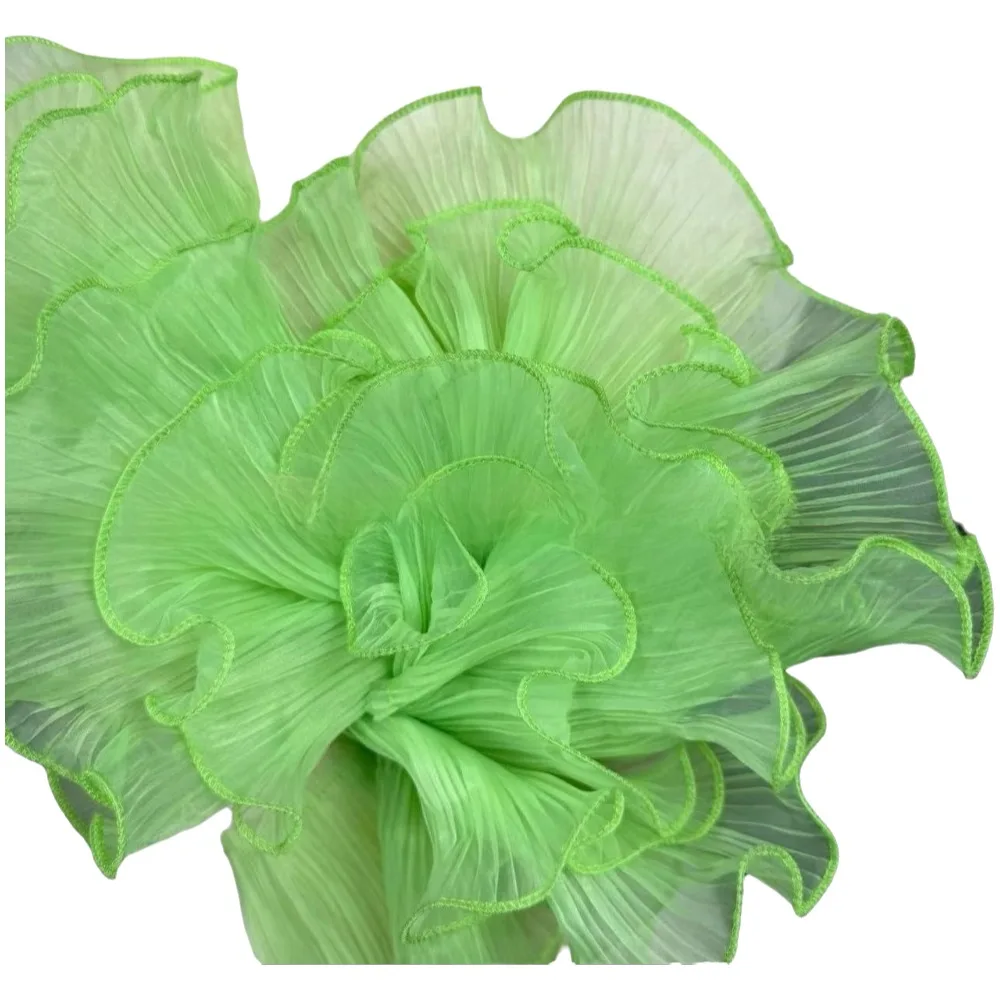 1 Yard Pleated Fabric Magic Color Ruffle Pleated Mermaid Lace Double Layered Rose Flower Pattern Wedding Decoration Cloth