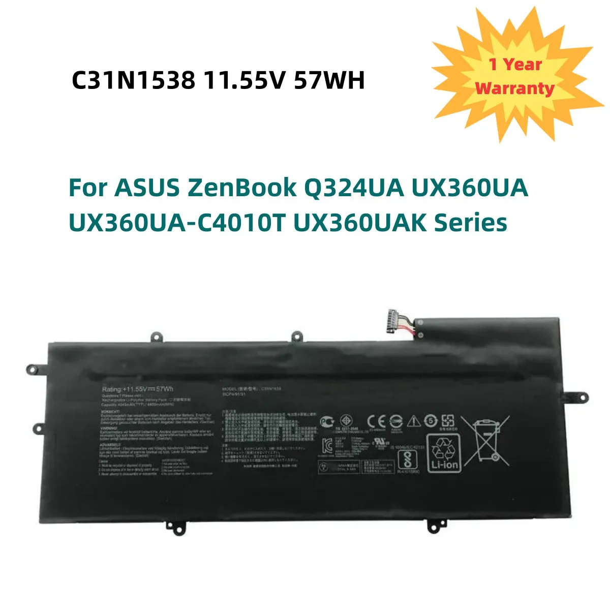 

C31N1538 Laptop Battery For ASUS ZenBook Q324UA UX360UA UX360UA-C4010T UX360UAK Series C31Pq9H 0B200-02080000 11.55V 57WH