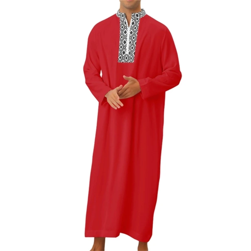 Jubah lengan panjang pria jubah Kaftan Islami Timur Tengah gaun Muslim lengan panjang gaun Muslim Arab Saudi ritsleting pakaian Muslim 41QC