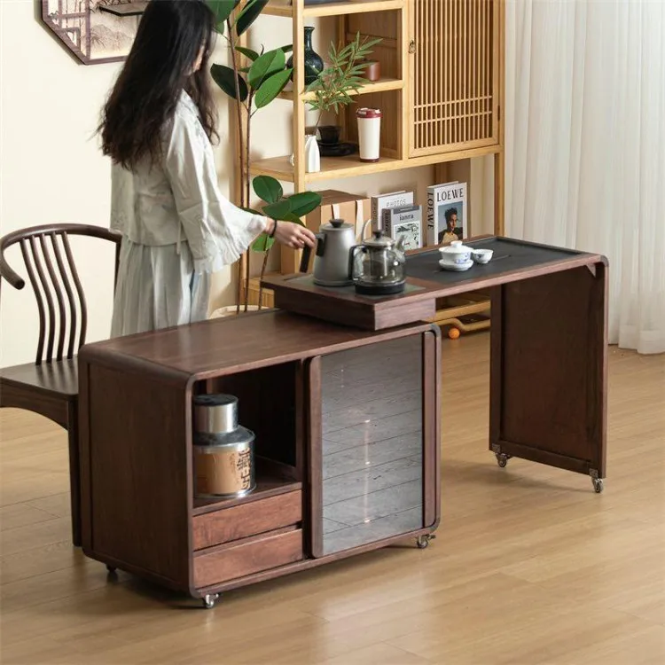 Rotating tea table, mobile tea table, high-end new Chinese style solid wood small coffee table