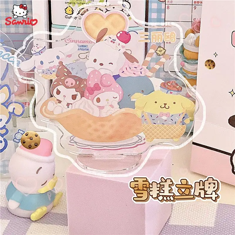 

Cartoon Sanrios Accessories Cinnamoroll Kuromi Kawaii Cute Acrylic Ice Cream Stand Brand Tabletop Decoration Children Gift Toy