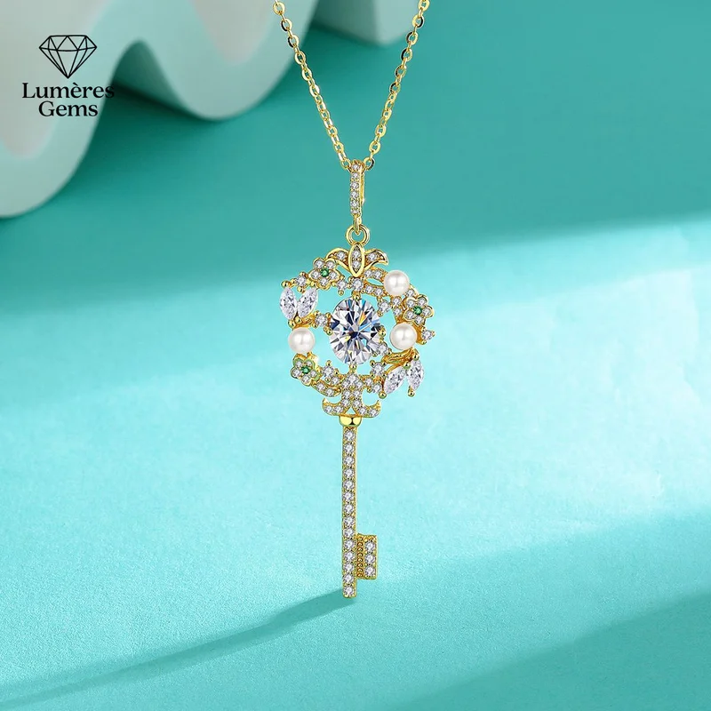 Lumière Gems Platinum PT950 High-Quality Luxury Key Sapphire Dove Egg Pendant with Pearl Collar - Ideal for Commuting, Luxurious