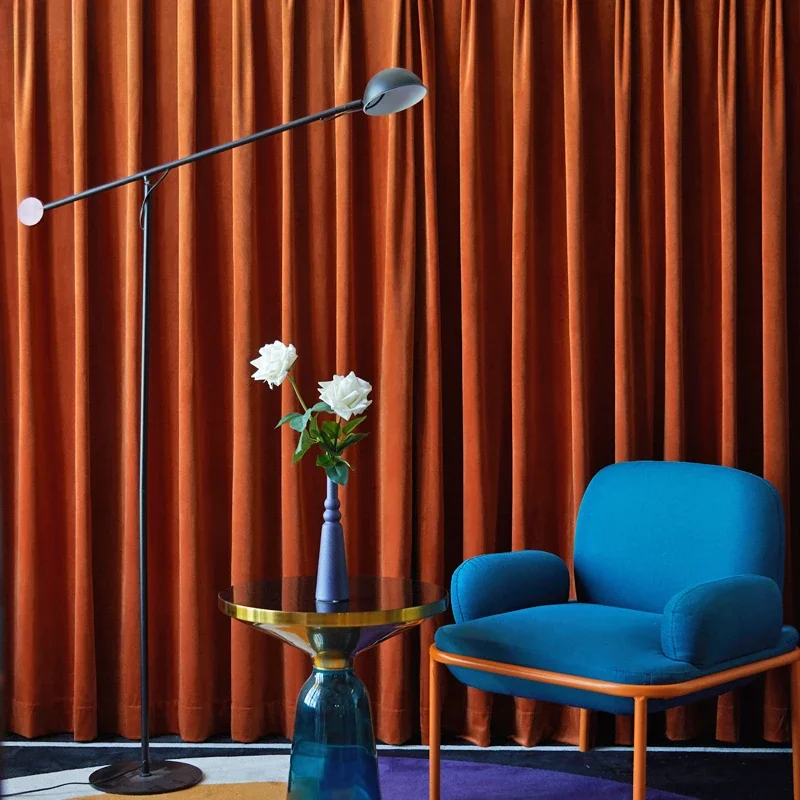 Modern Simple Light Luxury Scandinavian High-grade Orange Velvet Curtains For Living Room Bedroom Dining Custom Size Retro