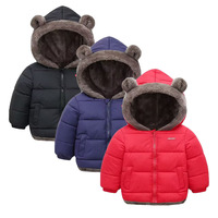 Children's winter coat boys' plush thick down jacket girls' warm zipper rabbit ear hooded jacket, solid color casual ovrcoat