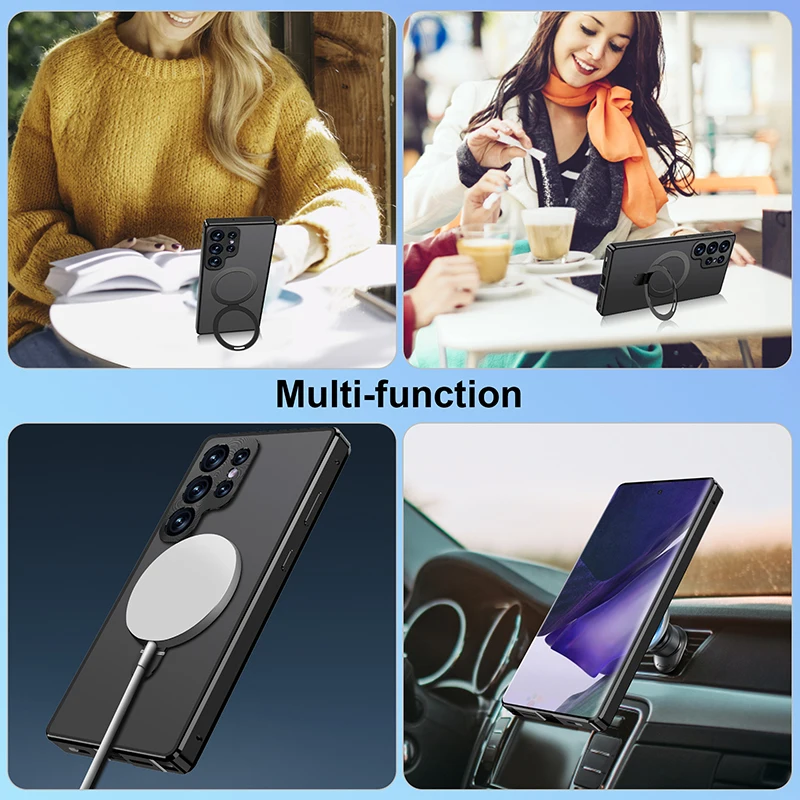 Magnetic Metal All-inclusive Stand Phone Cover For Samsung S21 S22 S23 S24 Ultra Luxury Aluminum Alloy Anti-collision Phone Case