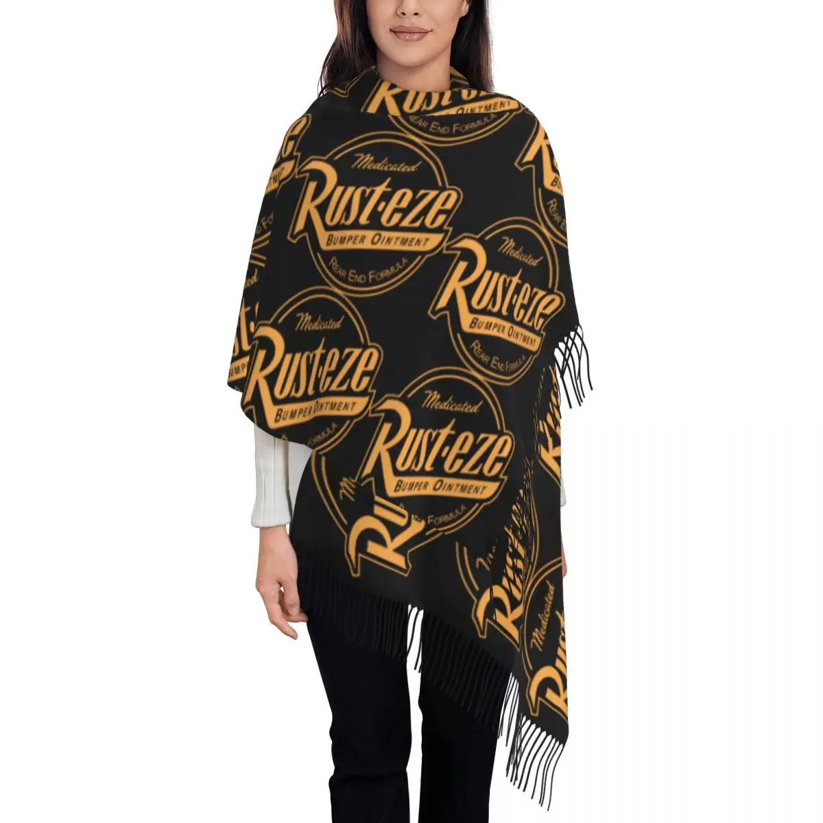 Custom Lady Long Lightning McQueen Scarves Women Winter Fall Soft Warm Tassel Shawl Wraps Cartoon Cars Scarf