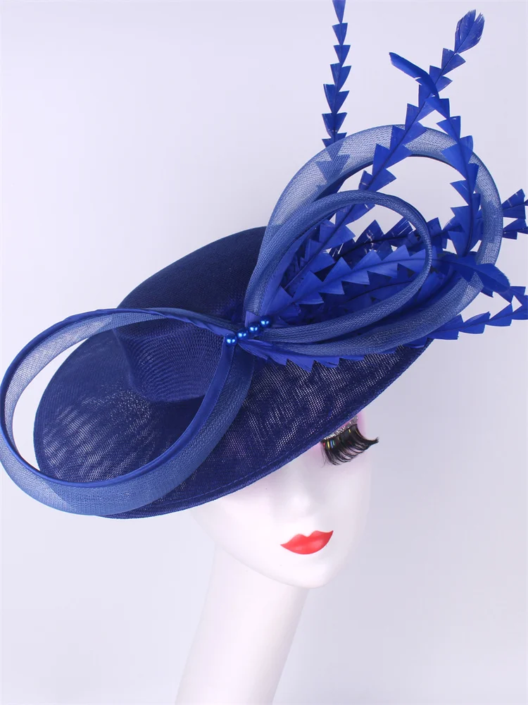 

Женские королевские синие шляпы в стиле Кентукки Ascot, большие шляпы-чародеи, церковные свадебные шапки, женские шляпы для случая, женские элегантные