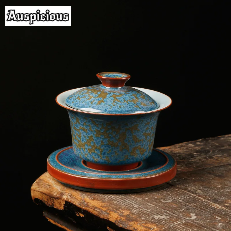 

160ml Emerald Blue Jade Kiln Change Gaiwan Boutique Tea Tureen Household Tea Making Cover Bowl Teaset Accessories Decoration