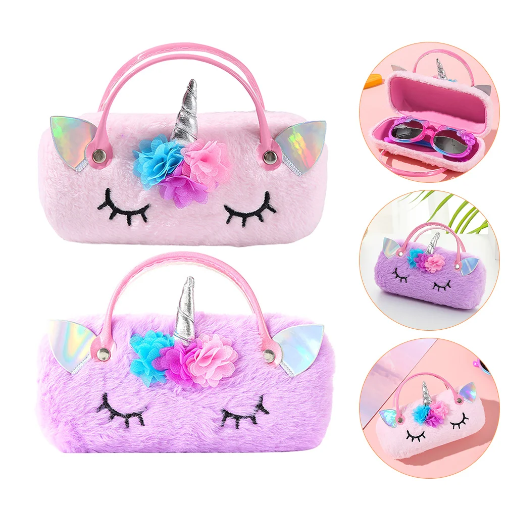 

2 Pcs Unicorn Glasses Case Handheld Kids Eyeglass Lovely Anti-stress Portable Pouch Plush