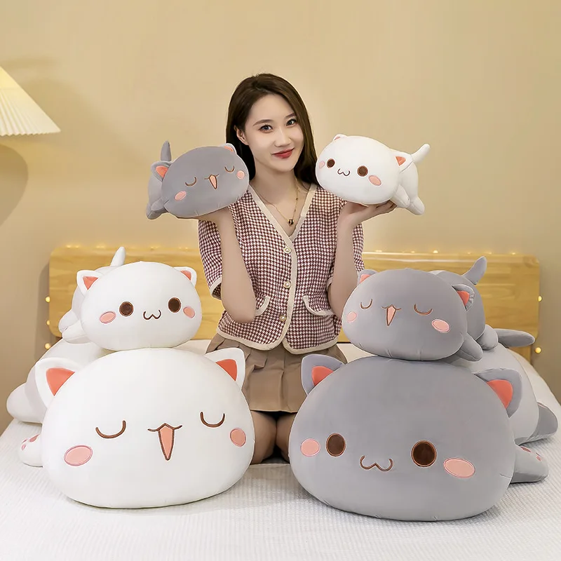 Kawaii Mitao Cat Plush Toys Cute Animal Soft Stuffed Pillow Couple Peach Cat Plushie Doll Cartoon Decorate Birthday Gifts Kids