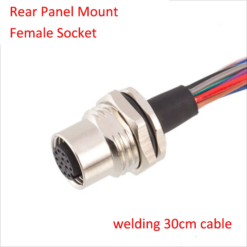 M12 2P 3P 4P 5P 6P 8P 12P Waterproof IP67 Aviation Male Female Socket With Cable Threaded Connector For Data And Telecom Systems