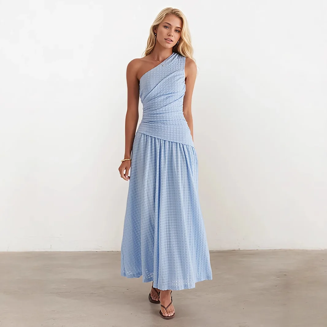 

Elegant Strapless Evening Long Dress 2026 Summer Solid Sleeveless Diagonal Collar A-Line Slim High Waist Party Vestido Dress