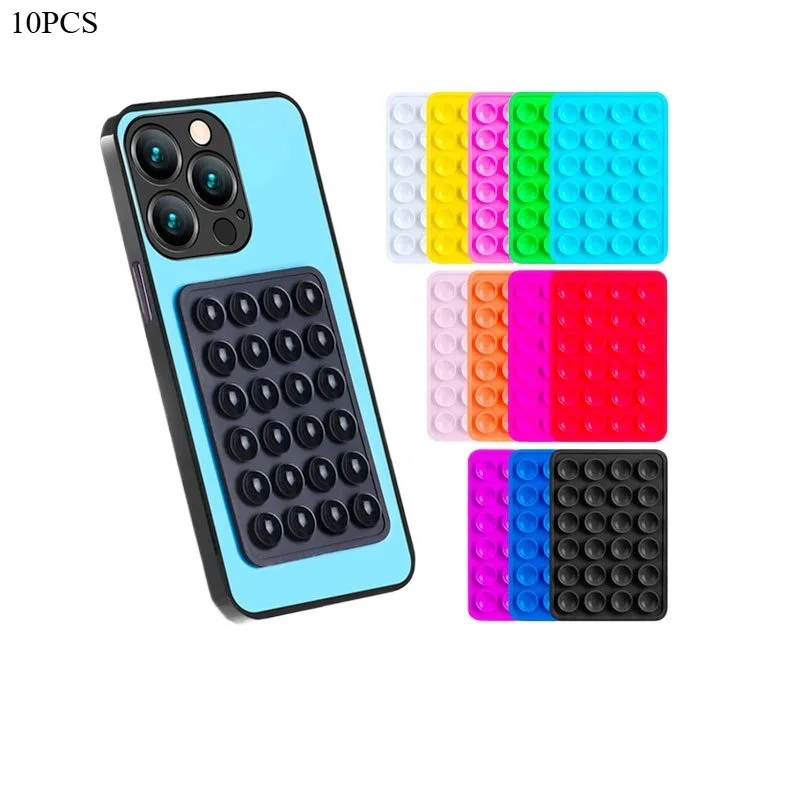 10Pcs Silicone Suction Cup Black Minimalist Suction Cup Sticker Anti Slip Phone Case Portable And Movable Phone Holder Square