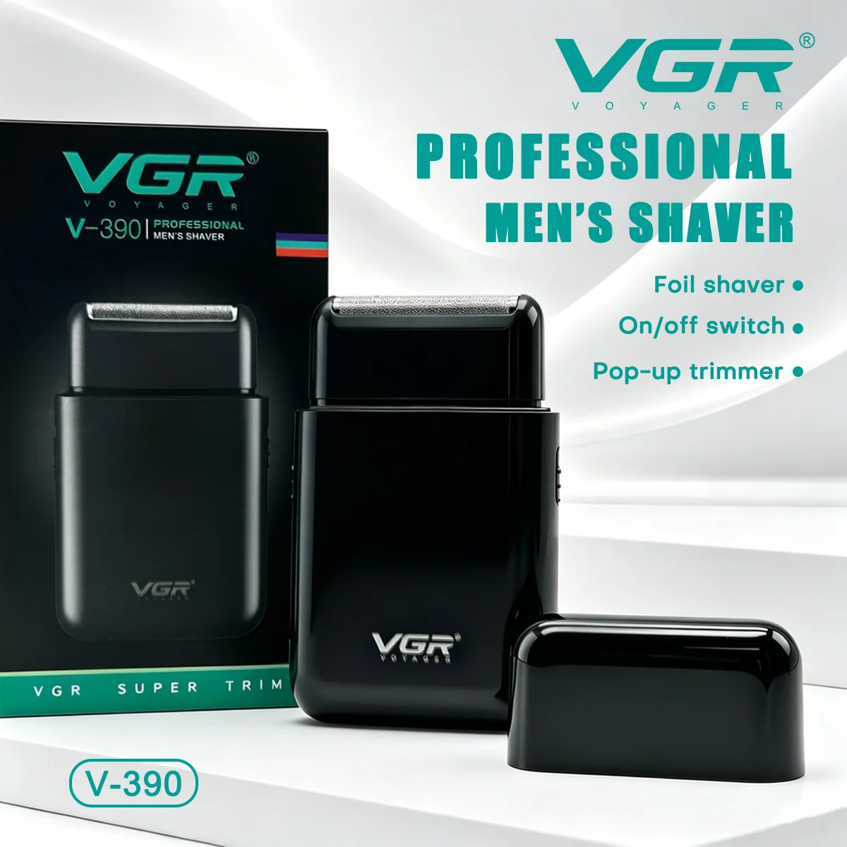VGR Electric Shaver Professional Beard Trimmer Razor Portable Mini Shaver Reciprocating Shaving 2 Blade USB Charge for Men V-390