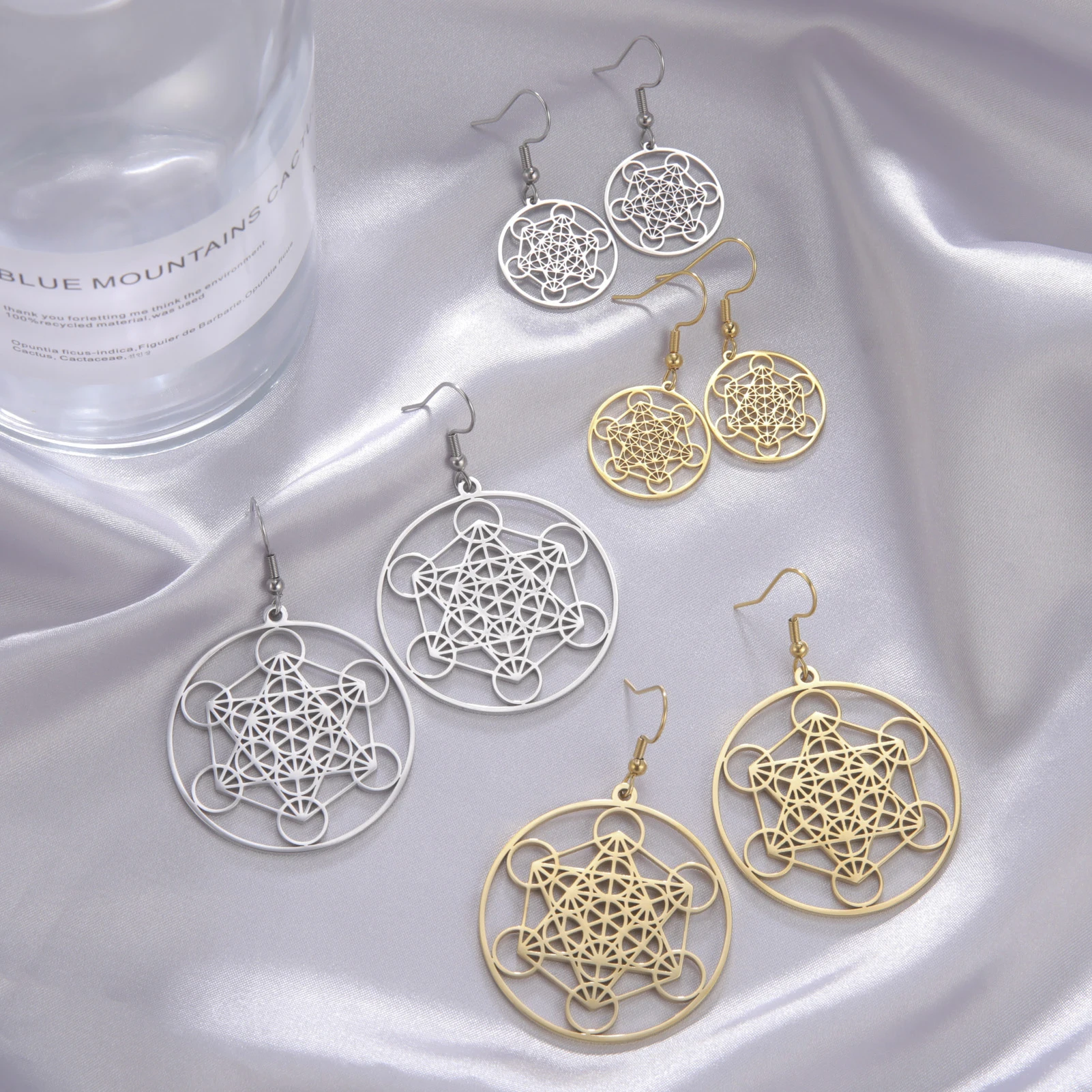 Dawapara Archangels Metatron Earrings Sacred Geometry Pendant Protection Amulet Stainless Steel Religious Jewelry