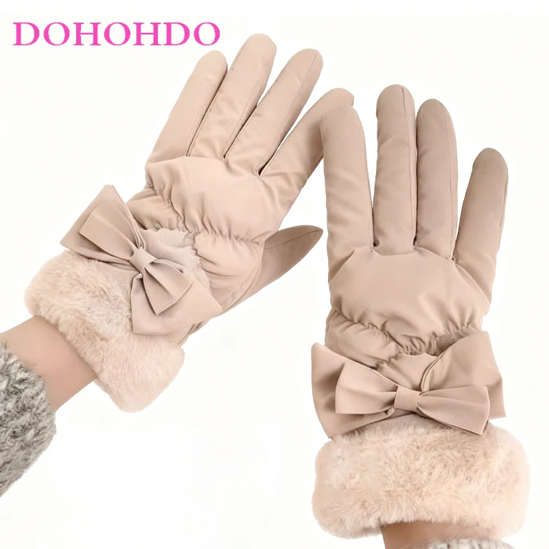 

Winter Ladies Ski Gloves Butterfly Velvet Padded Warm Black Gloves Riding Windproof Waterproof Touch Screen Motorcycle Gloves