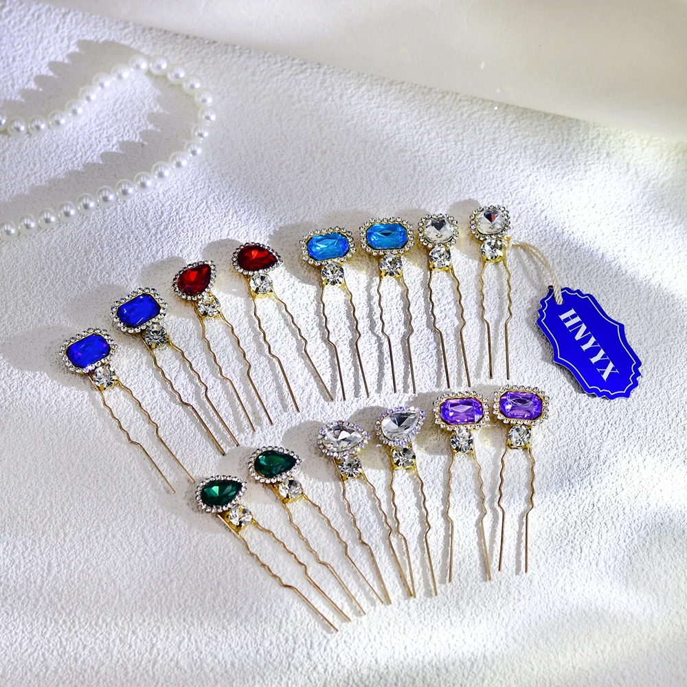 

HNYYX Fashion Women's Hair Forks 14 Color Wedding Bridal Hair Clip Rhinestone Bridal Headwear Beauty Pageant Headdress A216