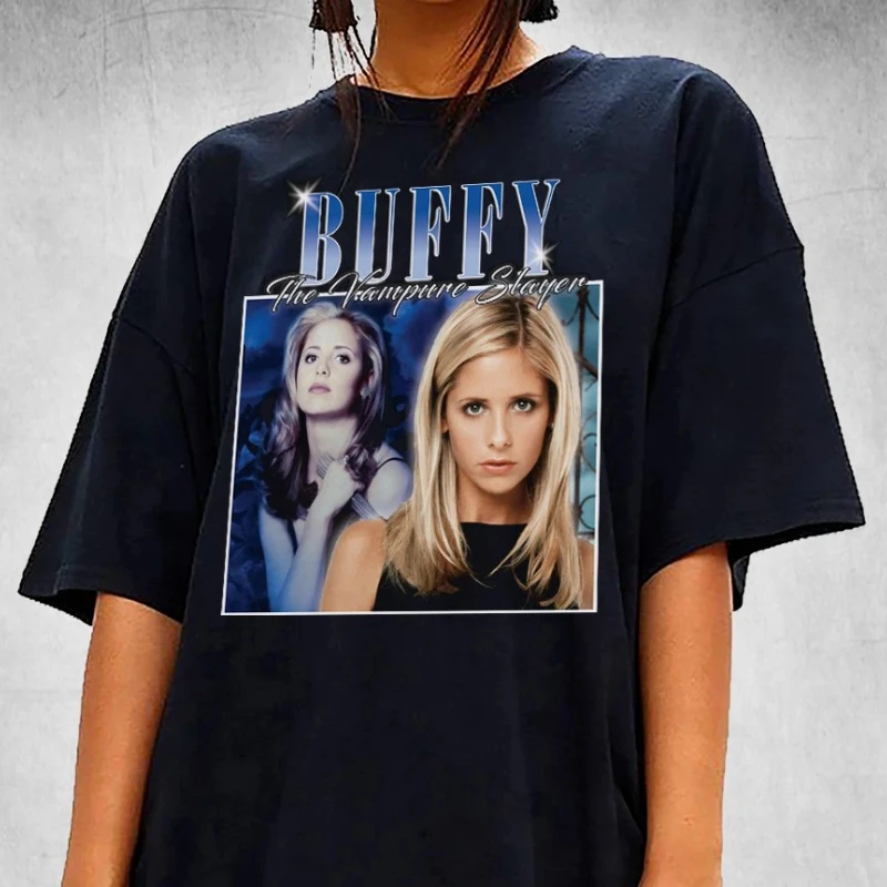 

Американская винтажная футболка «Баффи истребительница вампиров», женская футболка, повседневный подарок, летняя мужская и женская уличная одежда Y2K