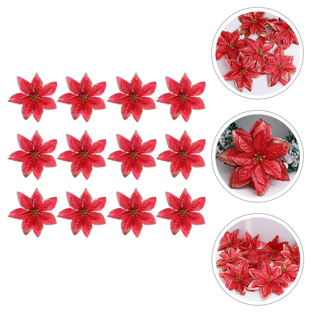 

32 Pcs Christmas Ornaments Flower Decoration Centerpieces Fake Flowers Wedding Red