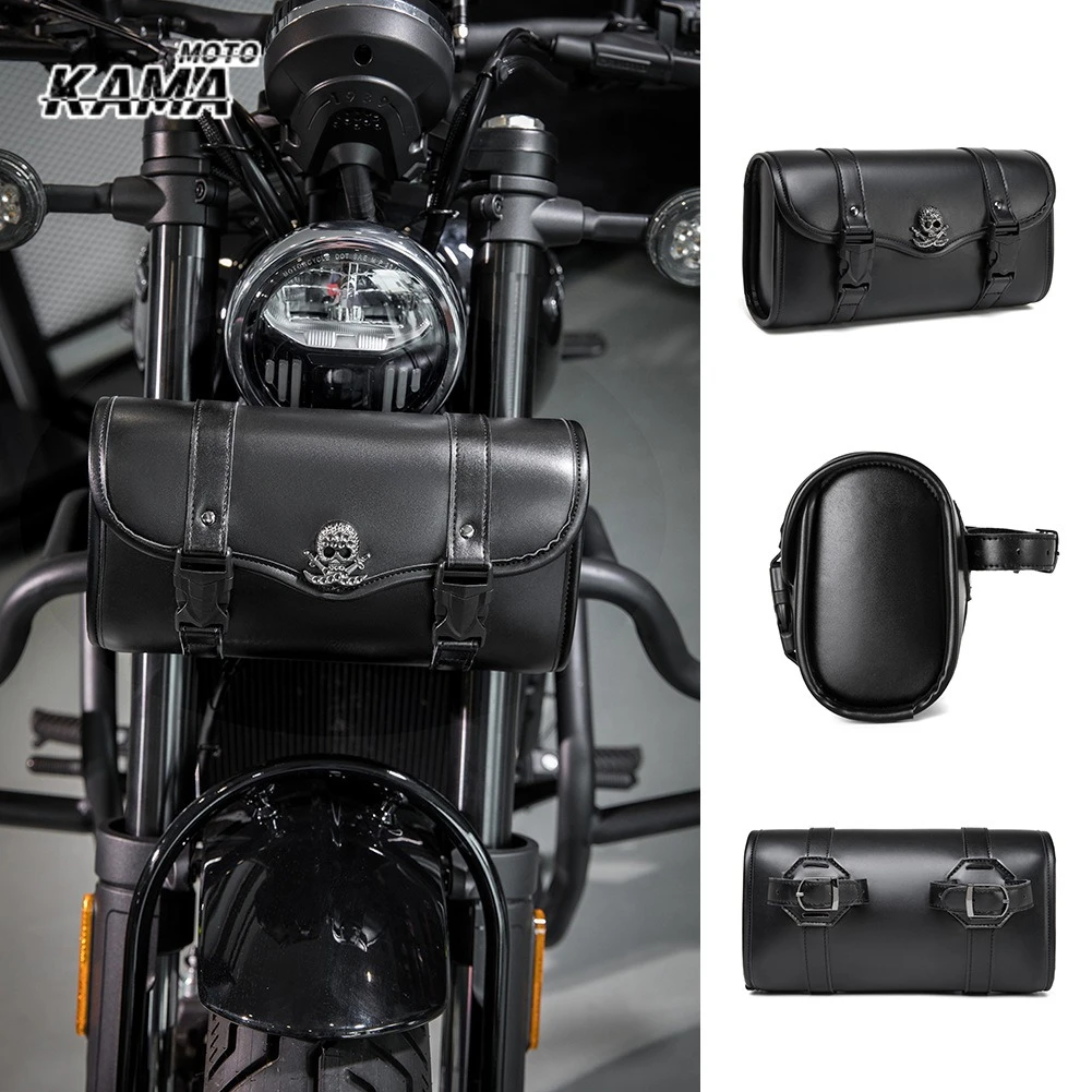 

Motorcycle Tool Bag Waterproof PU Leather Universal Saddlebag Front Fork Handlebar Storage Pouch for Harley Touring Softail