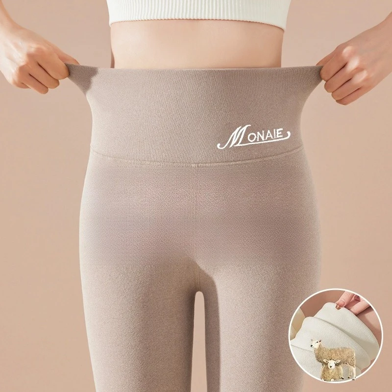 여성용 드랄론 니트 레깅스 하이웨이스트 플리스 안감 심리스 베이스 레이어 겨울 보온 플러스 사이즈 기모 내의