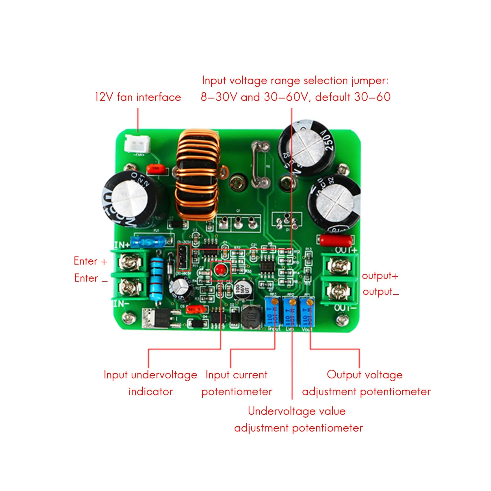 DC-DC Boost Module Adjustable 900W High Power 12V48V60V to 72V96V120V to Strengthen Low Voltage Input