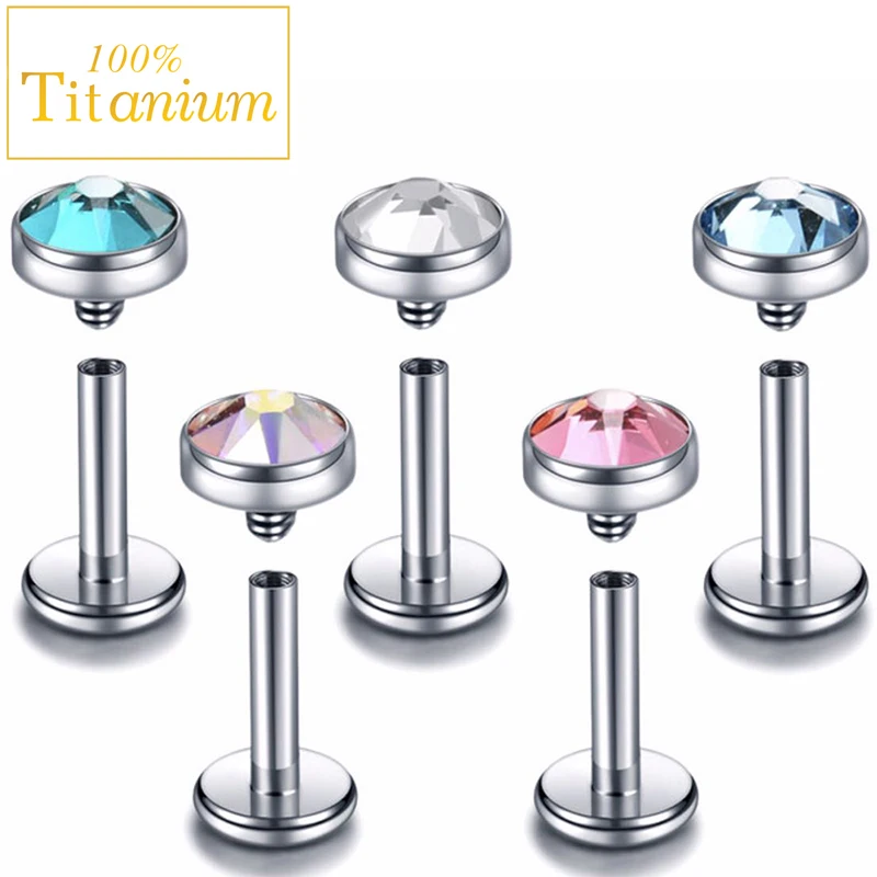 G23 التيتانيوم شقة الزركون Labret مسمار الشفاه خواتم الأذن الزنمة الغضروف اللولب أقراط لولبة داخلية موضة هيئة ثقب المجوهرات