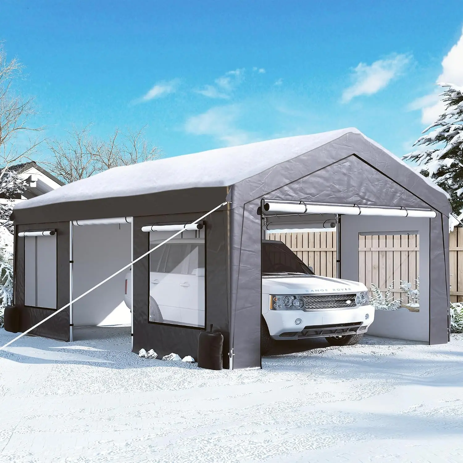 HeavyDuty 12 X 20 Carport Extra Large Outdoor Shelter Rollup Ventilated Windows Side Doors Portable Garage Car Truck Auto Motorc