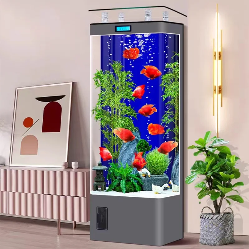 Fish tank living room household float hot bending glass floor vertical back filter