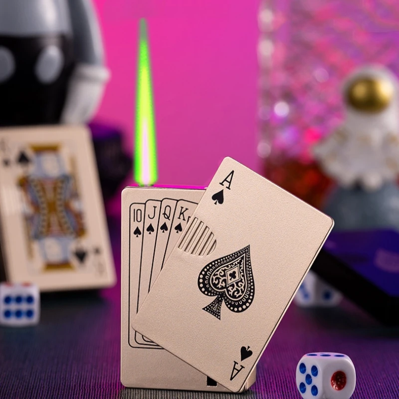 

Creative Playing Cards Ace of Spades Lighter Butane Windproof Straight Metal Lighter Metal Fun Toy for Men Smoking Accessories