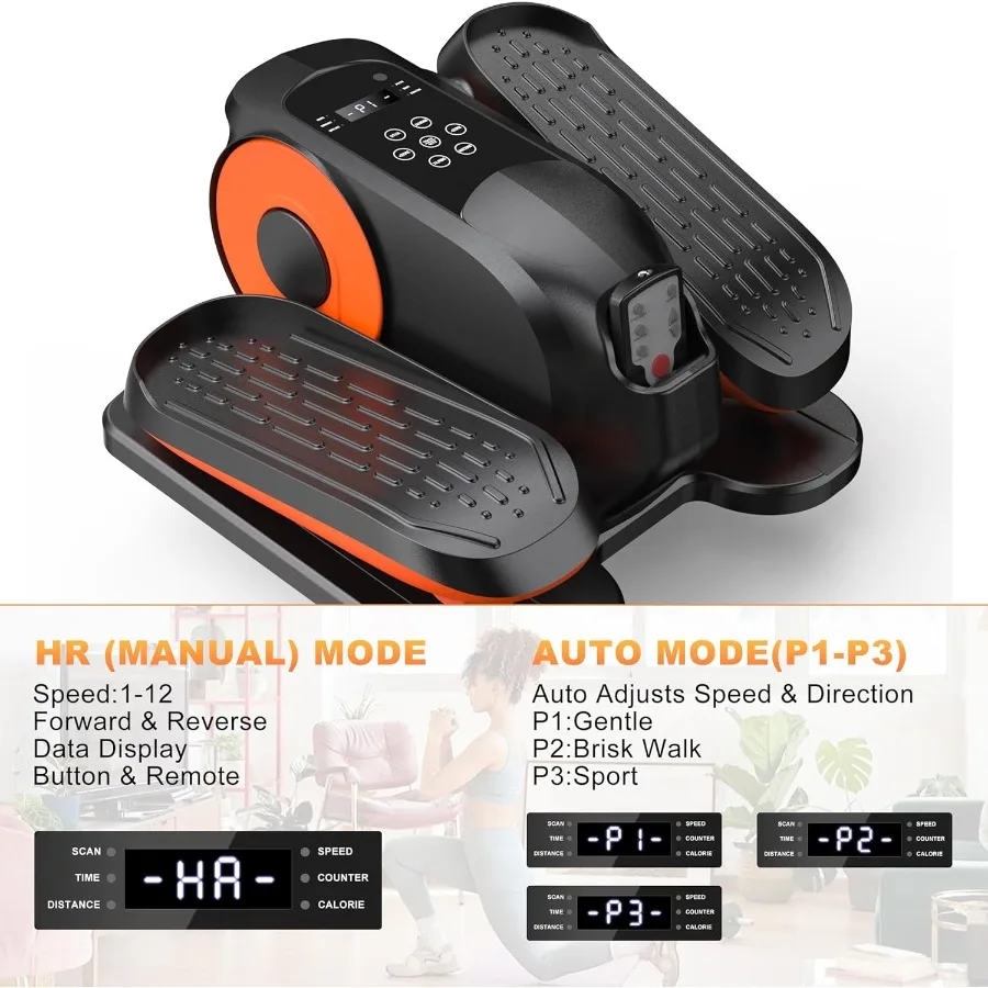 جهاز تمرين الساق الكهربائي الصغير تحت المكتب بيضاوي الشكل منخفض التأثير كما يظهر على شاشة التلفزيون أثناء الجلوس لكبار السن مع حصيرة غير قابلة للانزلاق هادئة #5