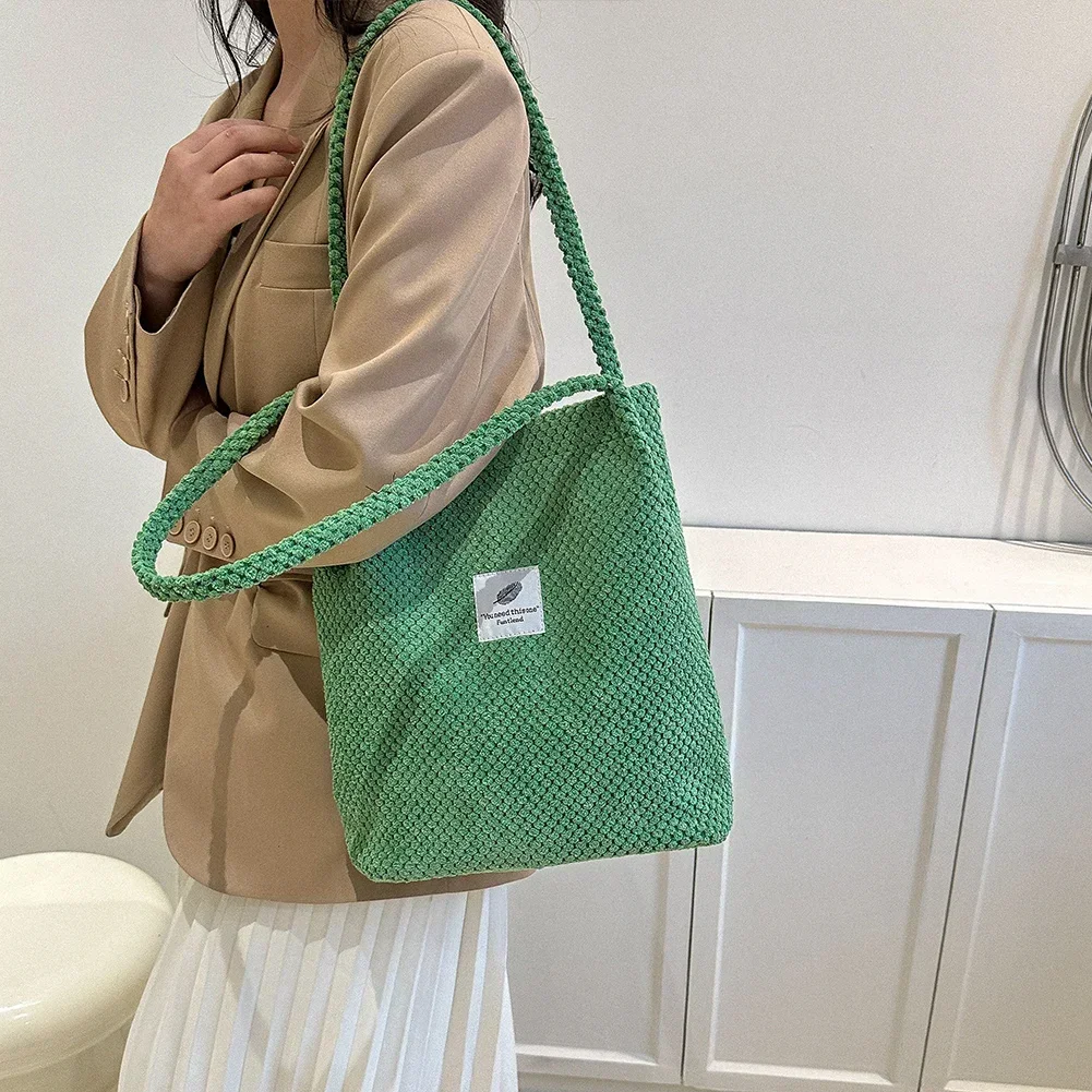 

2024 Arts Shoulder Bags for Women New Canvas Bucket Handbags Corduroy Fashion Casual Bags Solid Color Shopper Tote Bolso Mujer