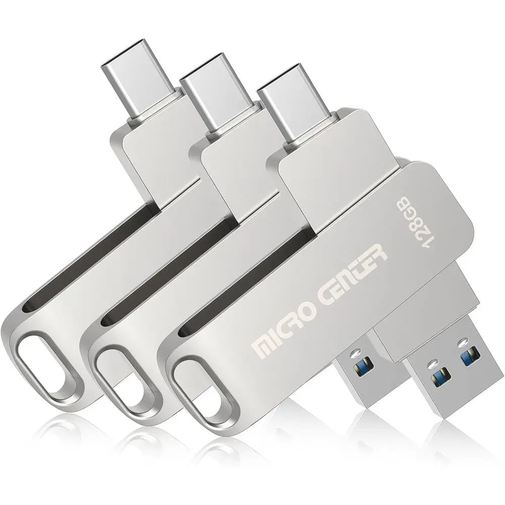 

High-Speed 128GB USB 3.2 Gen 1 Dual-Port Drive with Type-C & OTG Type-A, Up to 200MB/s Swivel Metal Flash Drive for Android, Tab