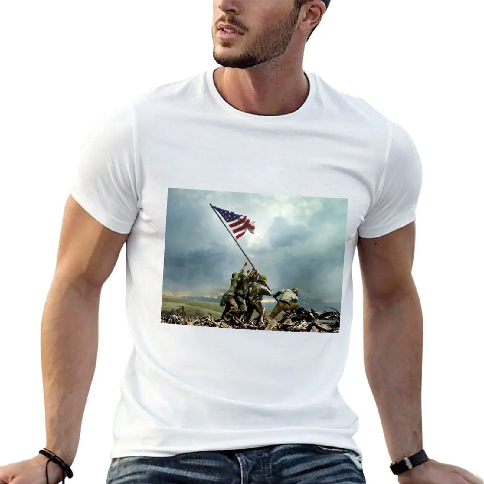 US flag being raised by US Marines on Mt. Suribachi in Iwo Jima, colorized by Alex Lim from a photo by Joe Rosenthal, Fe T-Shirt