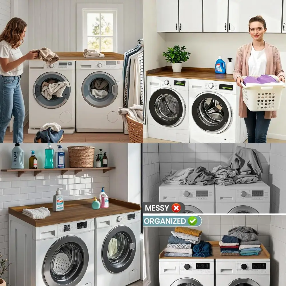 

54 x 27.5 Dark Wood Laundry Countertop for Washer & Dryer, Storage & Organization