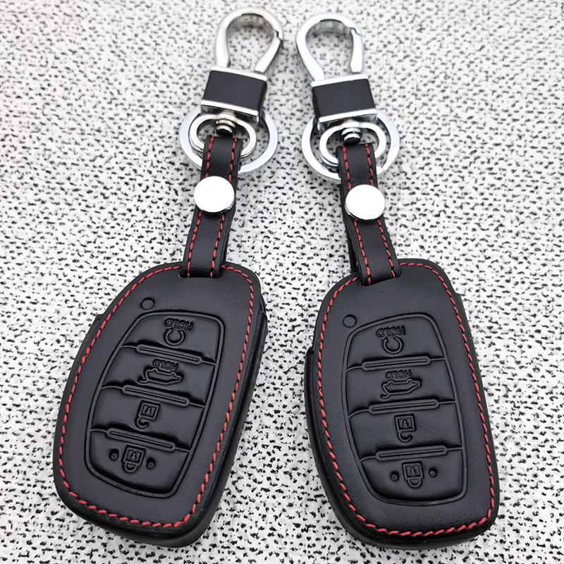 Leather Keychain for Hyundai Ix35 Grand I10 Elantra 2017 Tucson Sonata Ix25 I20 Creta Santa Fe GLS Reina Remote Key Cover Case view 5