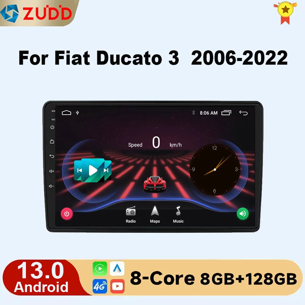 

8G+128G 2 Din Octa Core Carplay for Fiat Ducato 2006-2022 Android 12 Car Radio Multimedia Player Navi GPS RDS DSP IPS Stereo BT