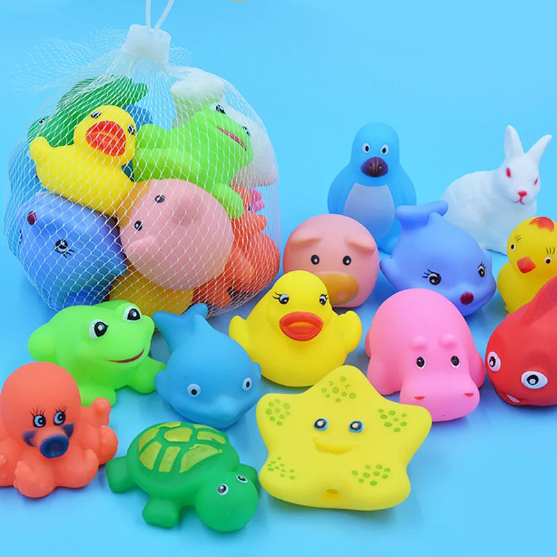 10 pçs/set bebê bonito animais brinquedo de banho natação água brinquedos de borracha macia flutuador squeeze som crianças lavagem jogar engraçado presente dropshipping