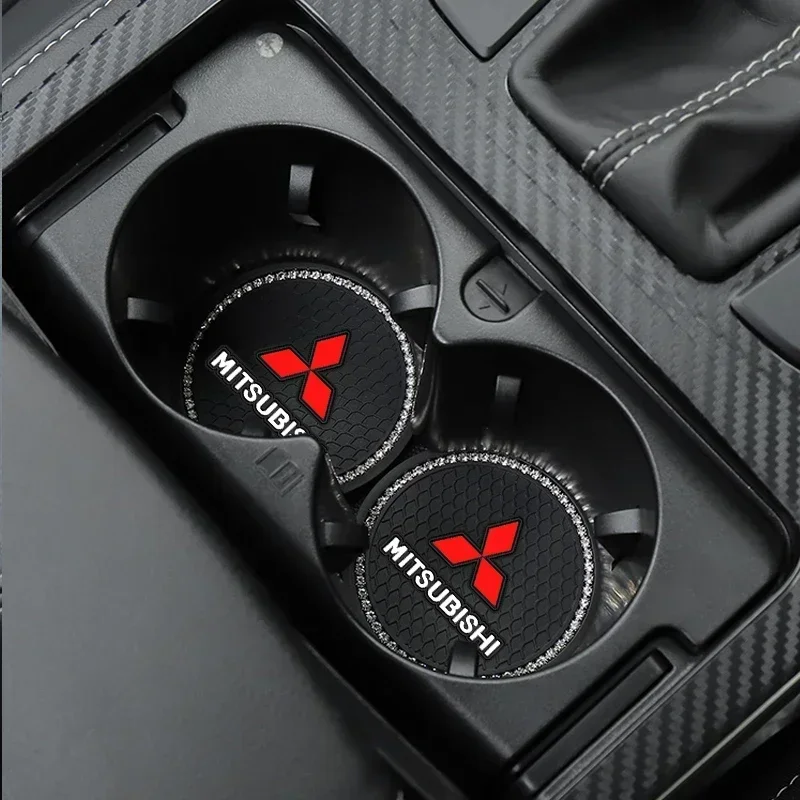 

2pcs Car Water Coasters Cup nti-slip Mats Silica Gel Sets Pad For Mitsubishi Ralliart Eclipse Galant Mirage Montero EVO Xpander