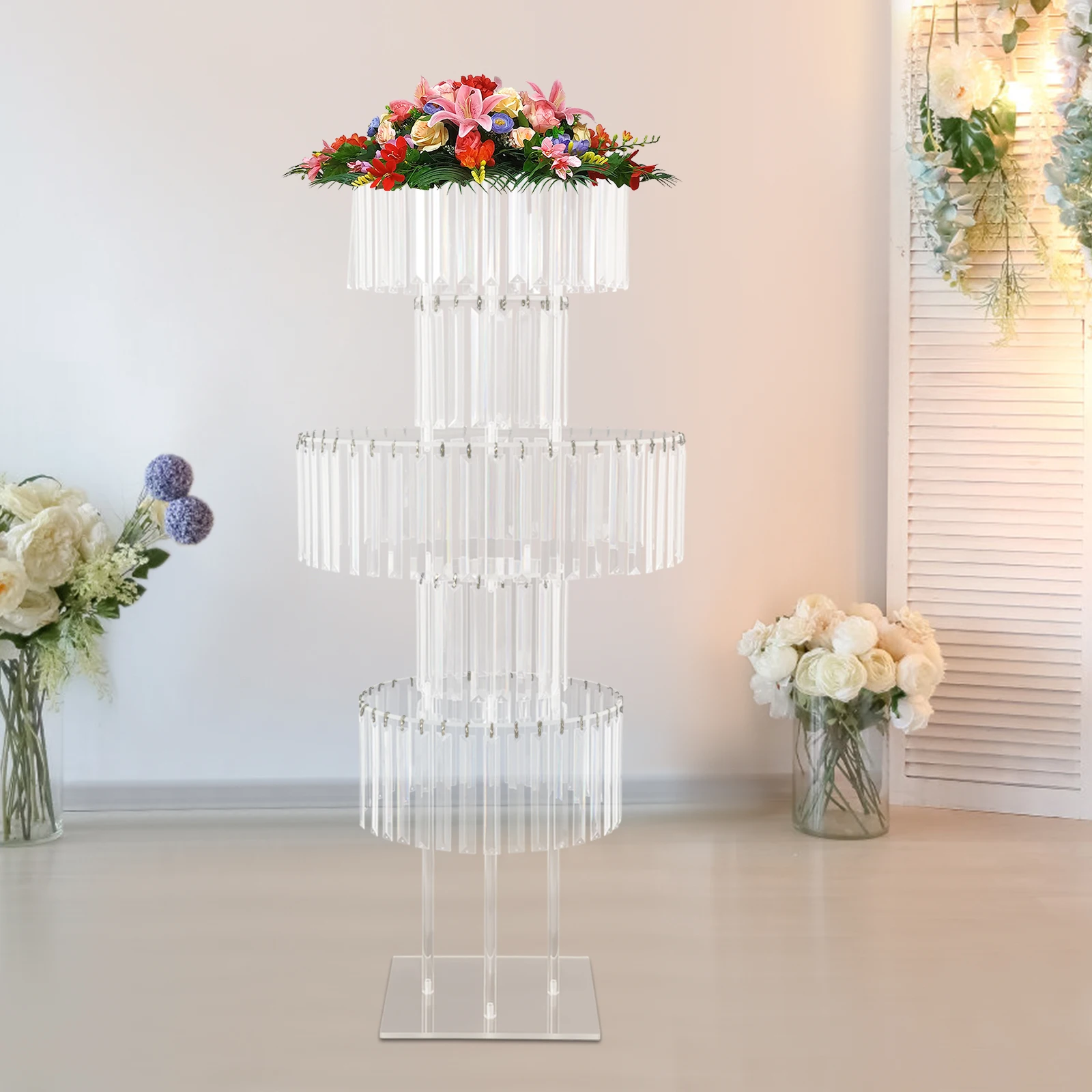 5 Tier Crystal Flower Stand Elegant Wedding Reception Party Display Rack Home Decor Freestanding